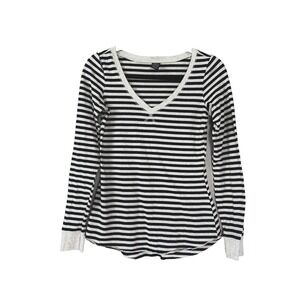 VTG Y2K Top Empyre Striped Small V-Neck Preppy Retro 90s Long Sleeve Tee Shirt